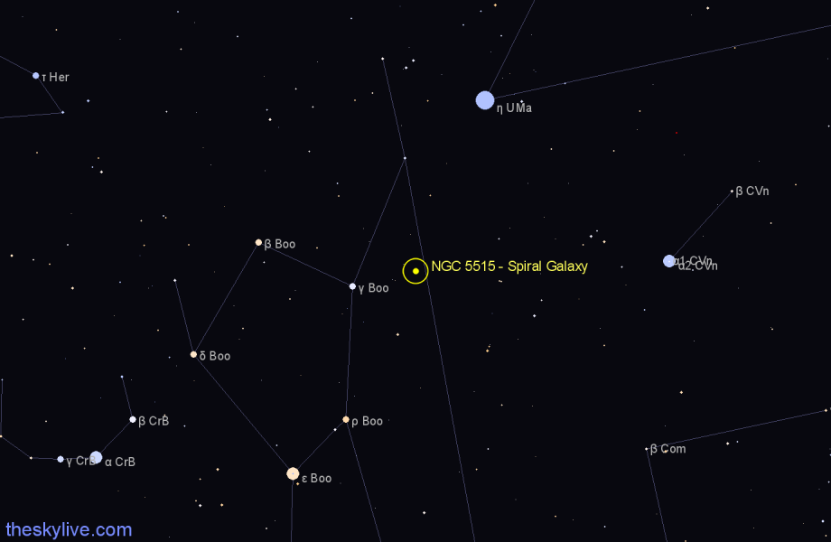 Finder chart NGC 5515 - Spiral Galaxy in Boötes star