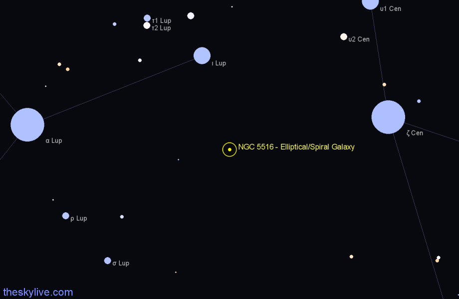 Finder chart NGC 5516 - Elliptical/Spiral Galaxy in Centaurus star