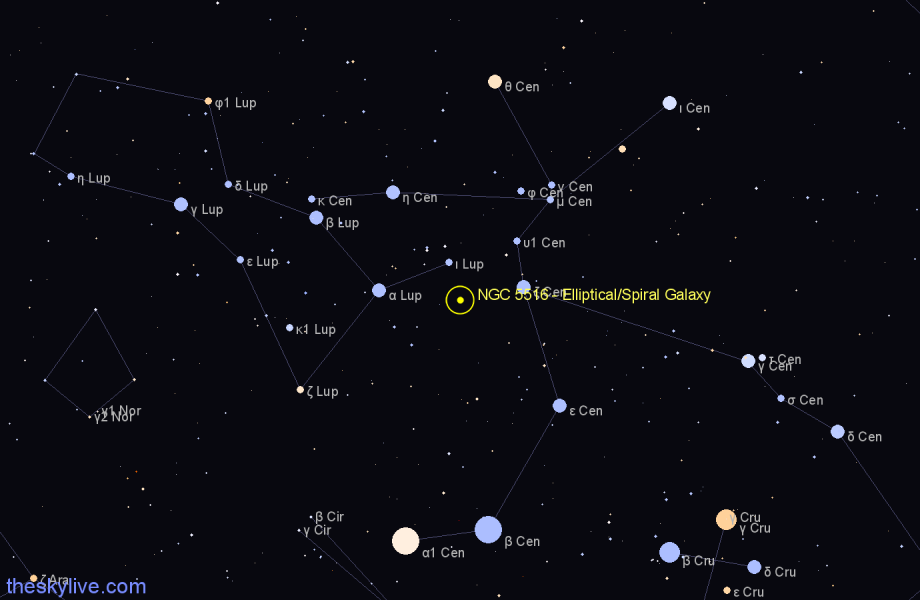 Finder chart NGC 5516 - Elliptical/Spiral Galaxy in Centaurus star