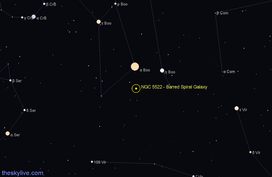 Finder chart NGC 5522 - Barred Spiral Galaxy in Boötes star