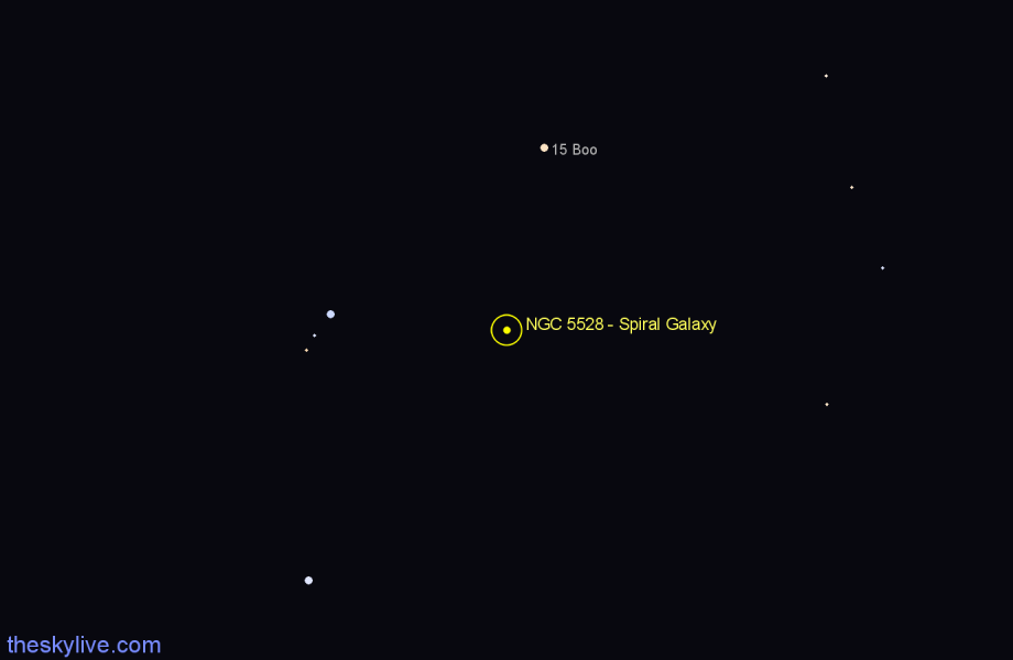 Finder chart NGC 5528 - Spiral Galaxy in Boötes star