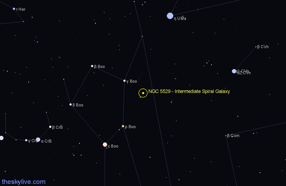 Finder chart NGC 5529 - Intermediate Spiral Galaxy in Boötes star