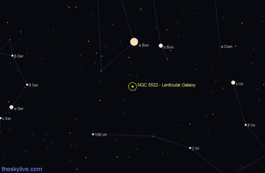 Finder chart NGC 5532 - Lenticular Galaxy in Boötes star