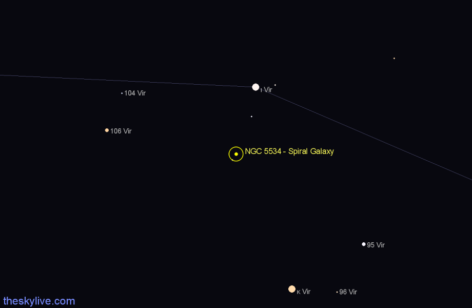 Finder chart NGC 5534 - Spiral Galaxy in Virgo star