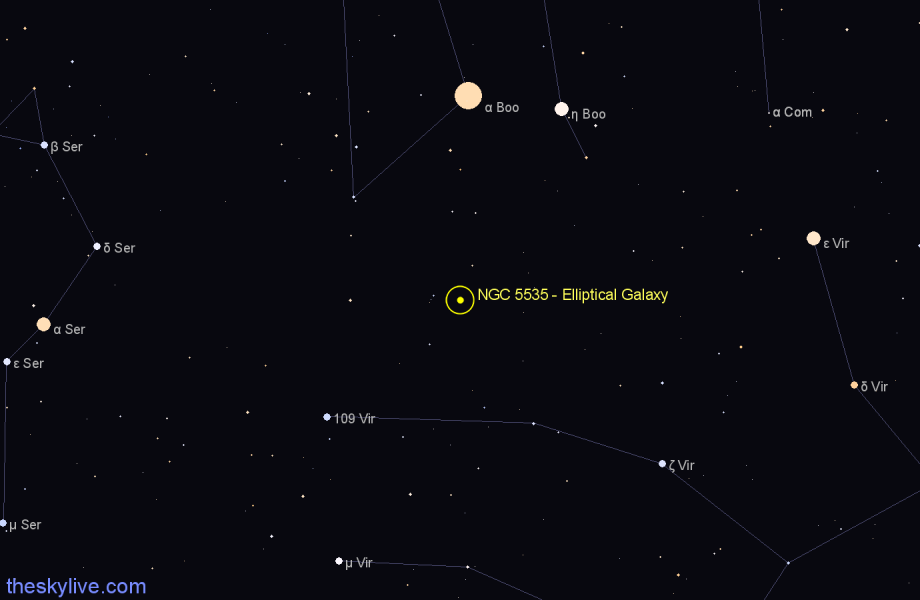 Finder chart NGC 5535 - Elliptical Galaxy in Boötes star