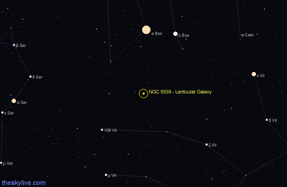 Finder chart NGC 5539 - Lenticular Galaxy in Boötes star