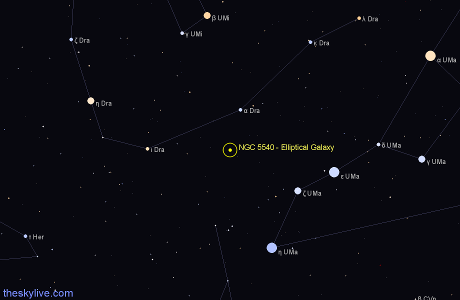 Finder chart NGC 5540 - Elliptical Galaxy in Ursa Major star