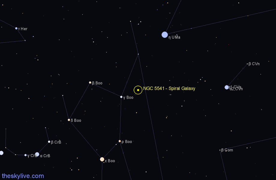 Finder chart NGC 5541 - Spiral Galaxy in Boötes star