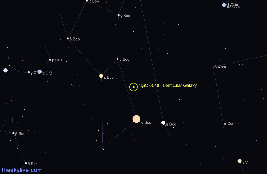 Finder chart NGC 5548 - Lenticular Galaxy in Boötes star