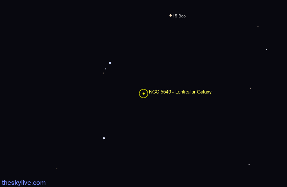 Finder chart NGC 5549 - Lenticular Galaxy in Virgo star