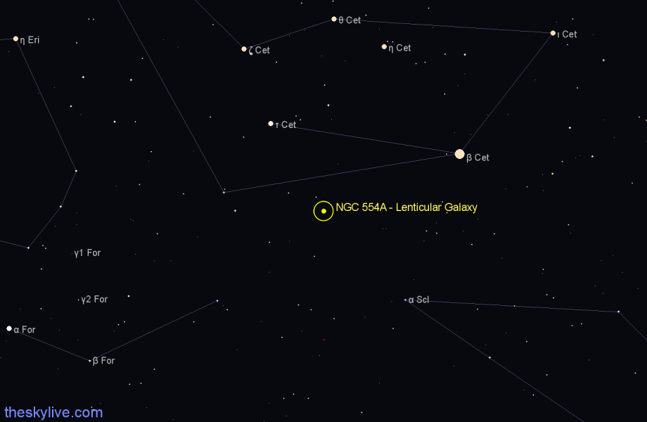 Finder chart NGC 554A - Lenticular Galaxy in Cetus star