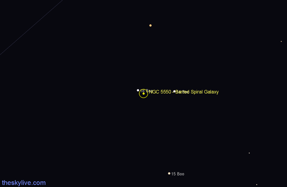 Finder chart NGC 5550 - Barred Spiral Galaxy in Boötes star