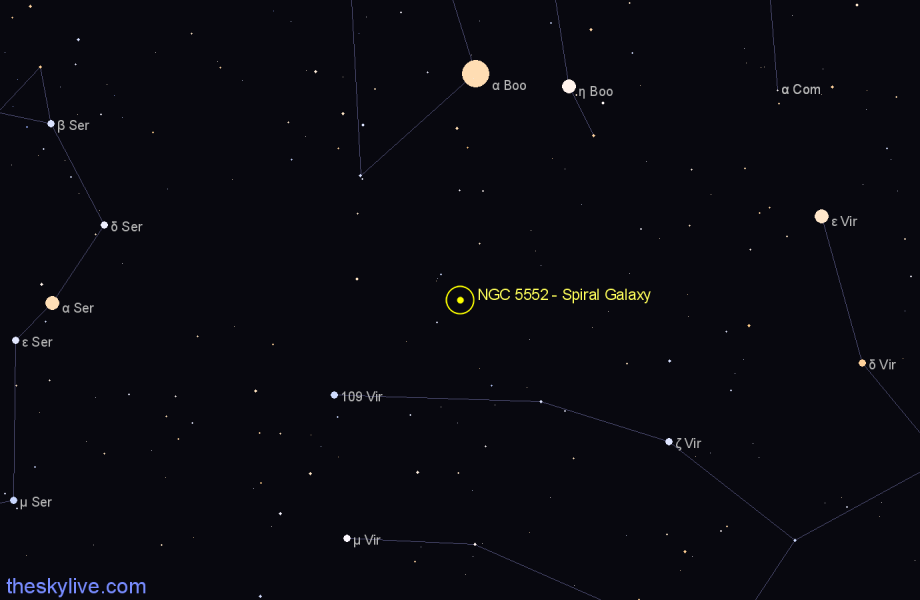 Finder chart NGC 5552 - Spiral Galaxy in Virgo star