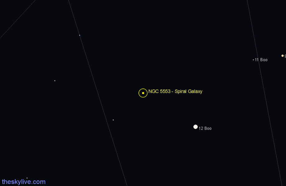 Finder chart NGC 5553 - Spiral Galaxy in Boötes star