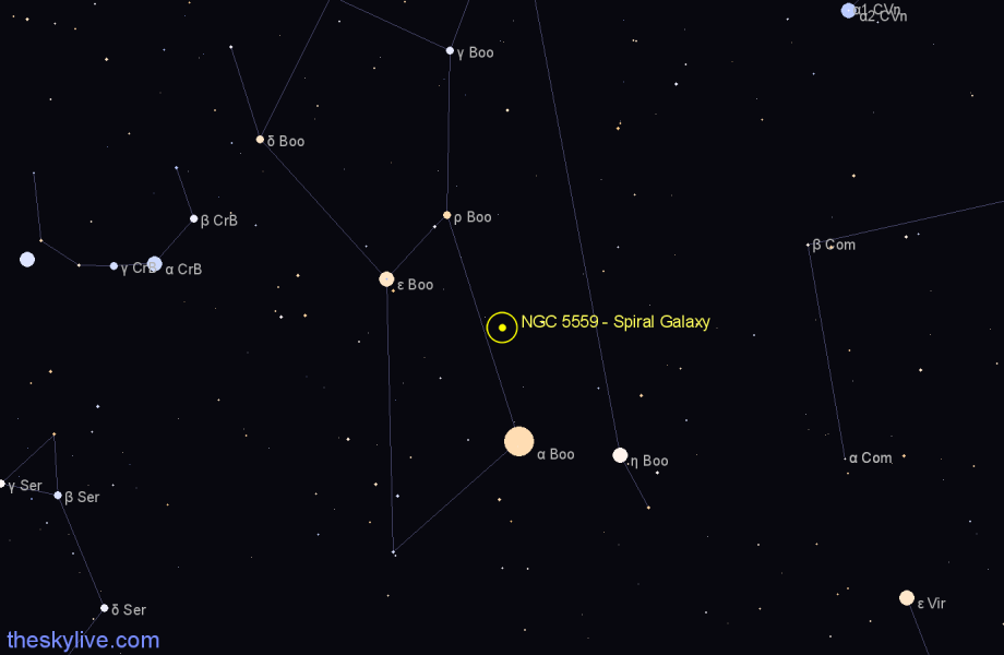 Finder chart NGC 5559 - Spiral Galaxy in Boötes star