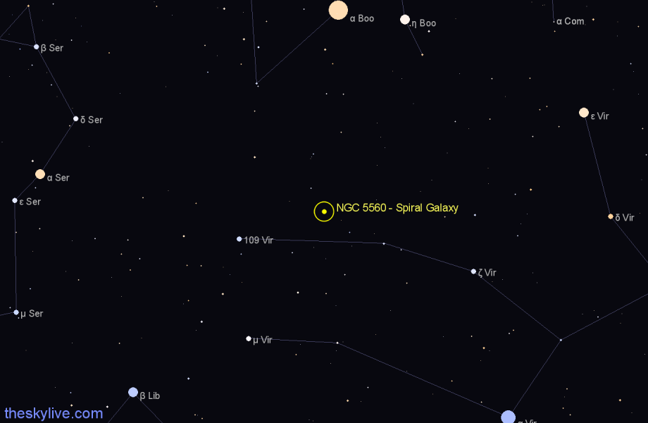 Finder chart NGC 5560 - Spiral Galaxy in Virgo star