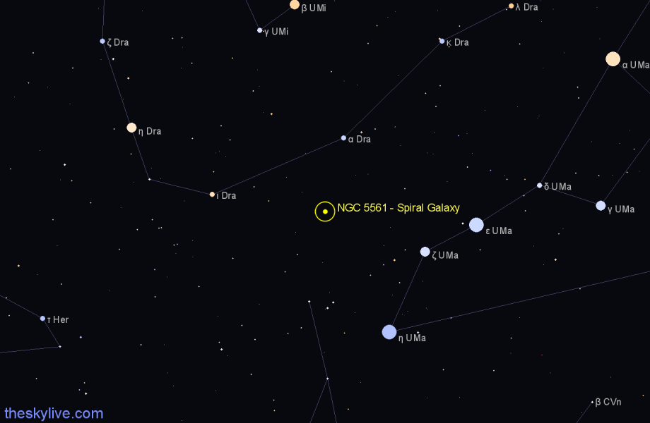 Finder chart NGC 5561 - Spiral Galaxy in Ursa Major star