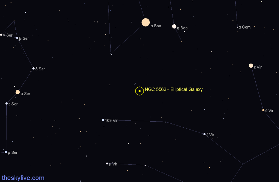 Finder chart NGC 5563 - Elliptical Galaxy in Virgo star