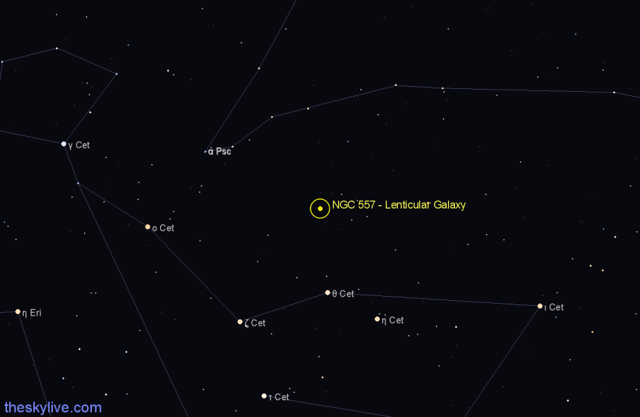 Finder chart NGC 557 - Lenticular Galaxy in Cetus star