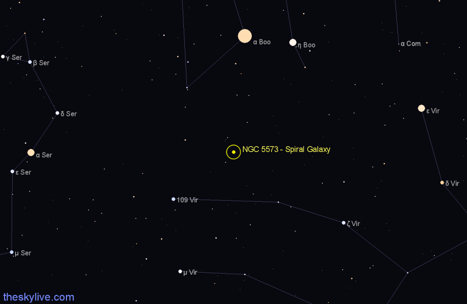 Finder chart NGC 5573 - Spiral Galaxy in Virgo star