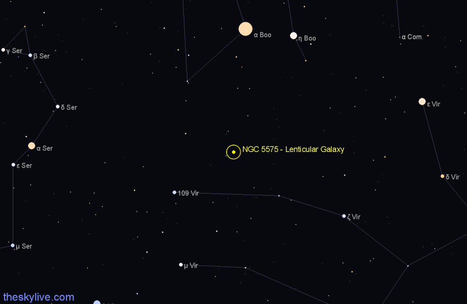 Finder chart NGC 5575 - Lenticular Galaxy in Virgo star