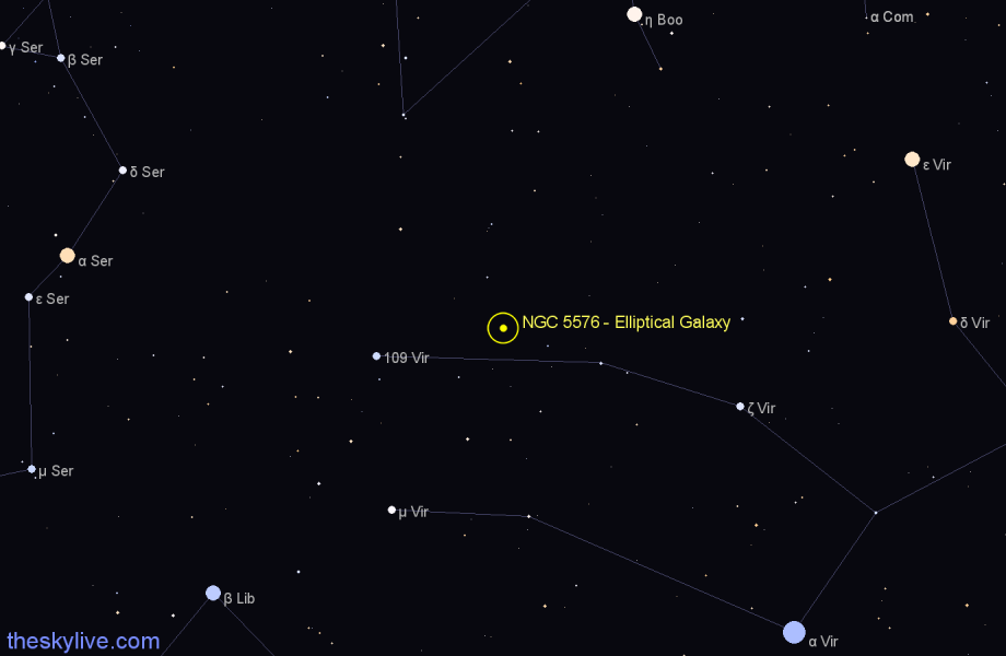 Finder chart NGC 5576 - Elliptical Galaxy in Virgo star