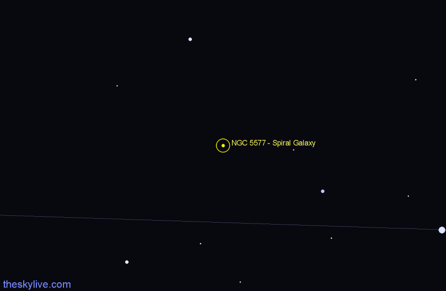 Finder chart NGC 5577 - Spiral Galaxy in Virgo star