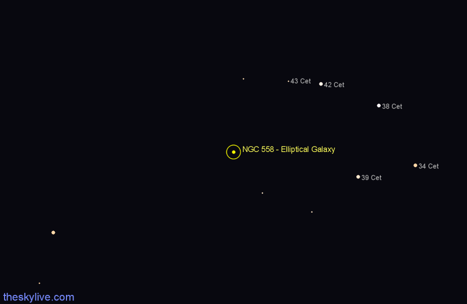Finder chart NGC 558 - Elliptical Galaxy in Cetus star