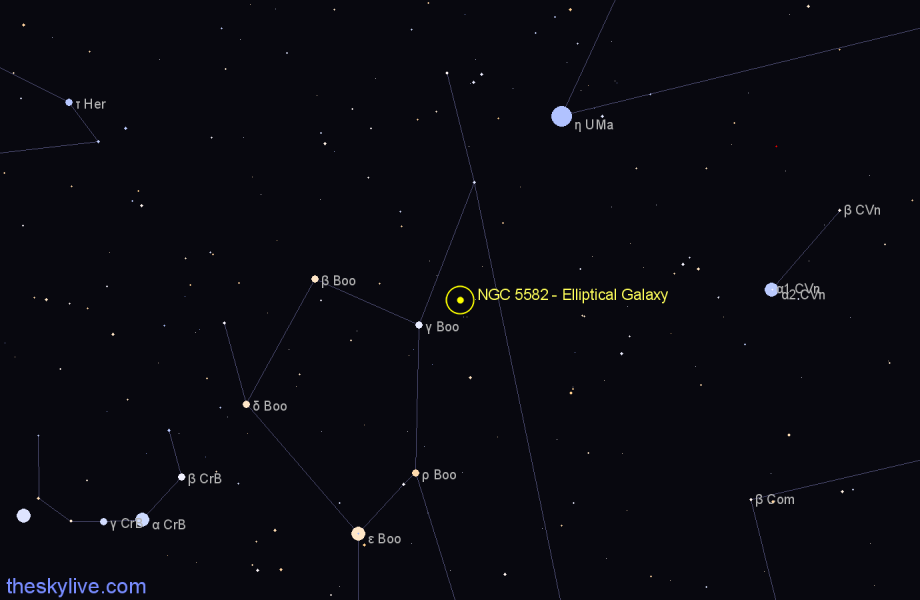 Finder chart NGC 5582 - Elliptical Galaxy in Boötes star