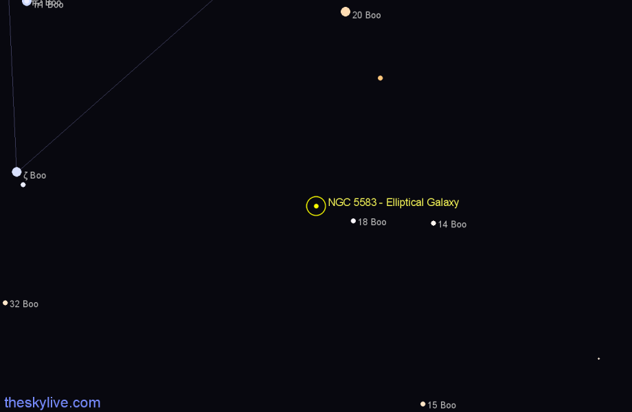 Finder chart NGC 5583 - Elliptical Galaxy in Boötes star