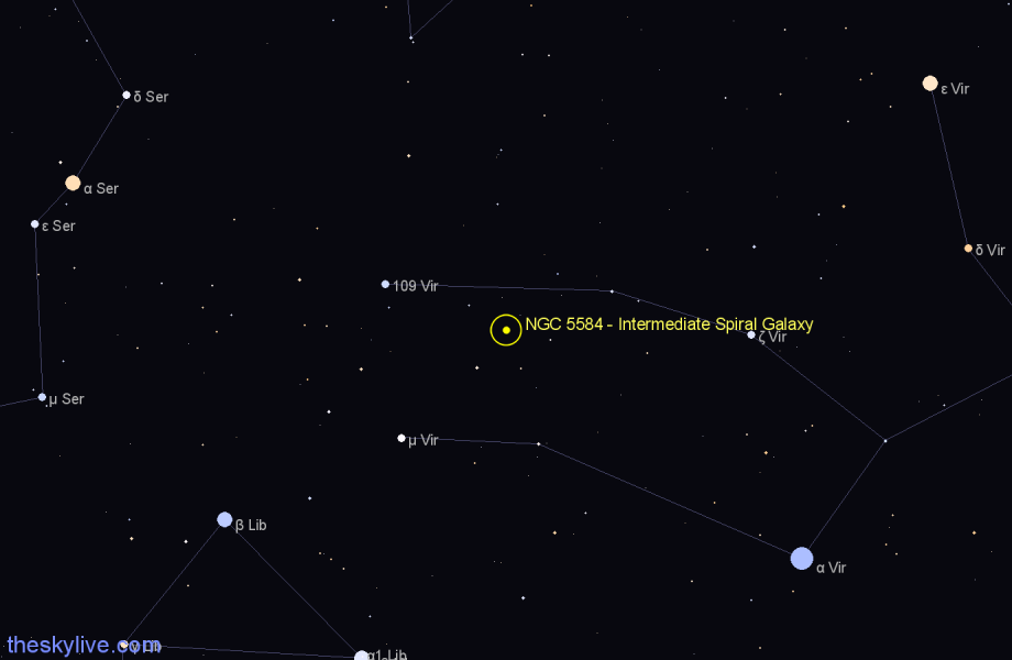 Finder chart NGC 5584 - Intermediate Spiral Galaxy in Virgo star