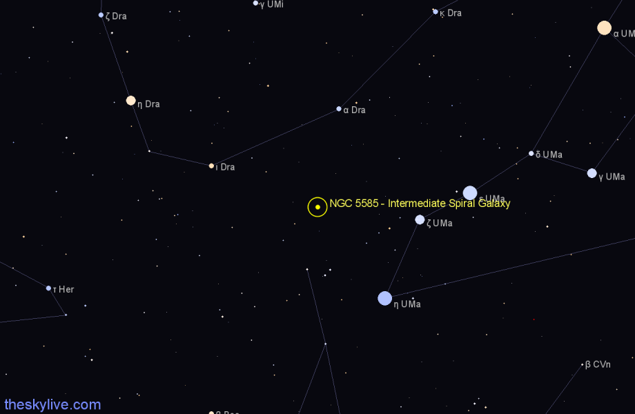 Finder chart NGC 5585 - Intermediate Spiral Galaxy in Ursa Major star