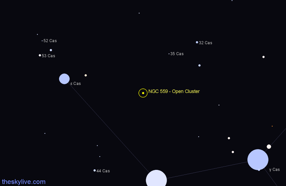 Finder chart NGC 559 - Open Cluster in Cassiopeia star