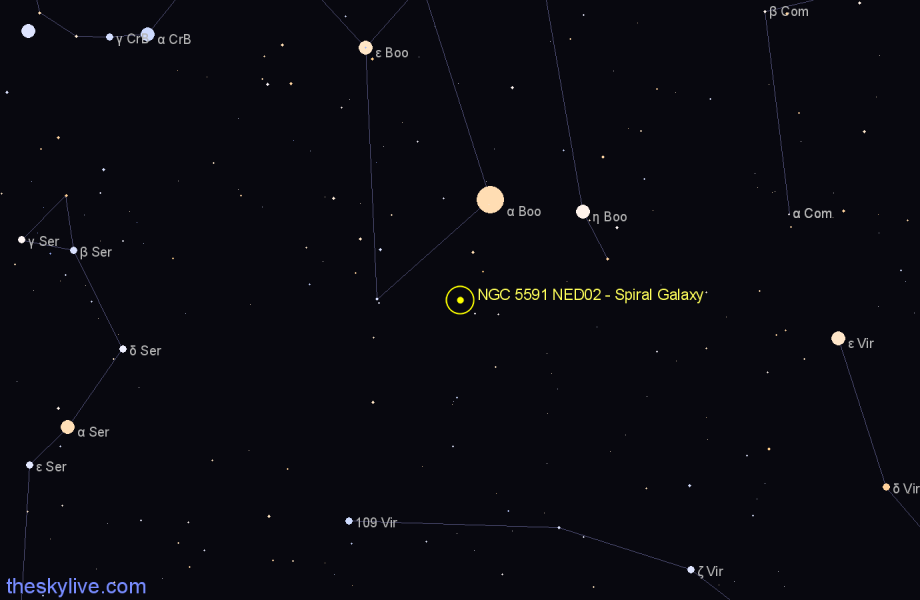 Finder chart NGC 5591 NED02 - Spiral Galaxy in Boötes star