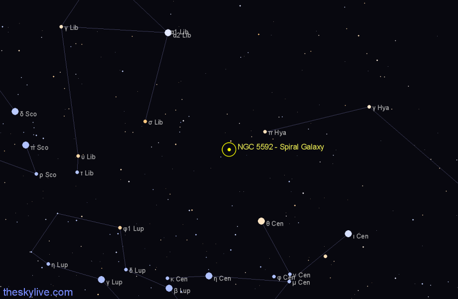 Finder chart NGC 5592 - Spiral Galaxy in Hydra star