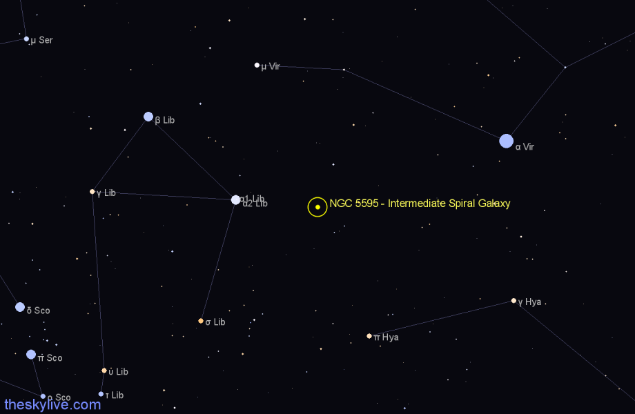 Finder chart NGC 5595 - Intermediate Spiral Galaxy in Libra star