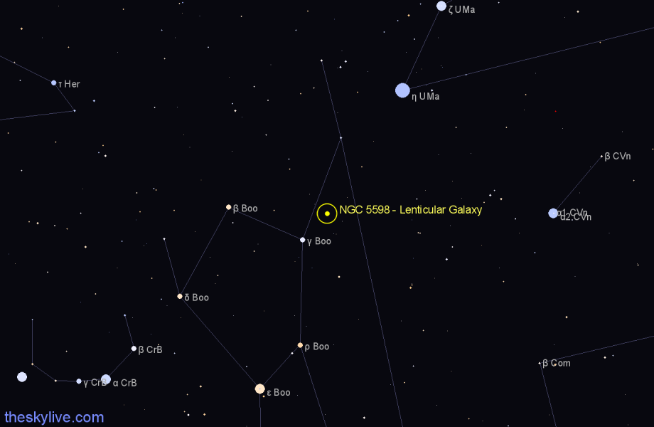 Finder chart NGC 5598 - Lenticular Galaxy in Boötes star