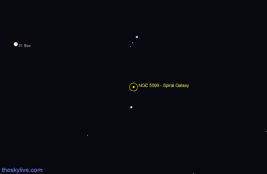 Finder chart NGC 5599 - Spiral Galaxy in Virgo star