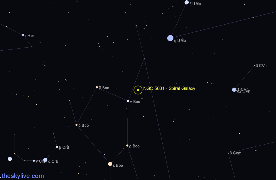 Finder chart NGC 5601 - Spiral Galaxy in Boötes star