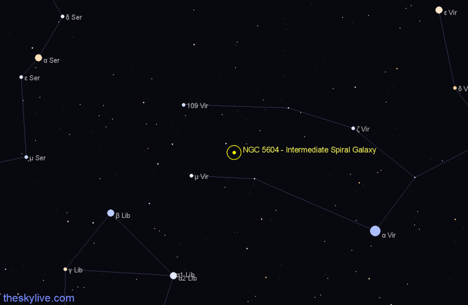 Finder chart NGC 5604 - Intermediate Spiral Galaxy in Virgo star