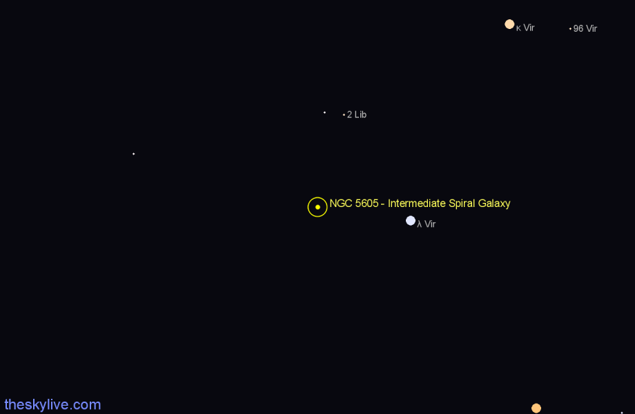 Finder chart NGC 5605 - Intermediate Spiral Galaxy in Libra star