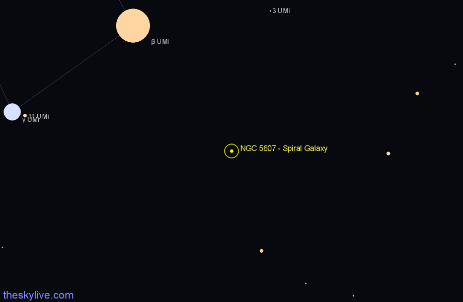 Finder chart NGC 5607 - Spiral Galaxy in Ursa Minor star