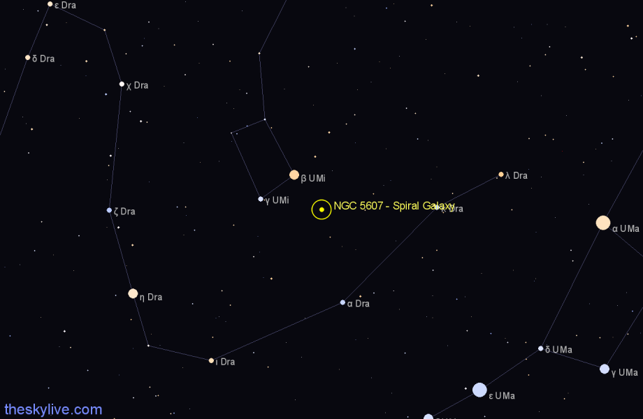 Finder chart NGC 5607 - Spiral Galaxy in Ursa Minor star