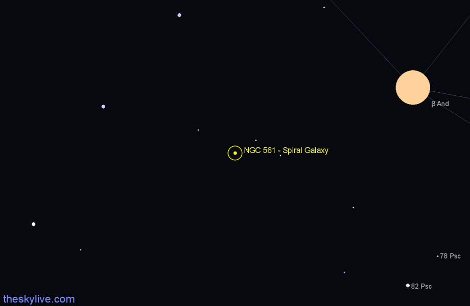 Finder chart NGC 561 - Spiral Galaxy in Andromeda star