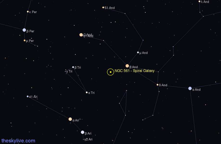 Finder chart NGC 561 - Spiral Galaxy in Andromeda star