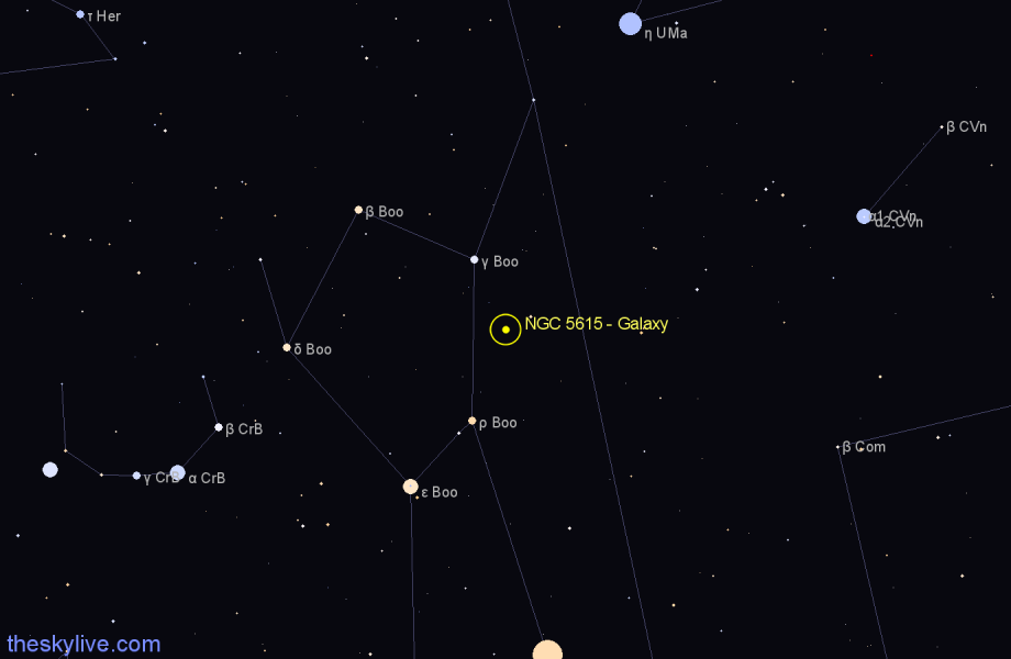 Finder chart NGC 5615 - Galaxy in Boötes star