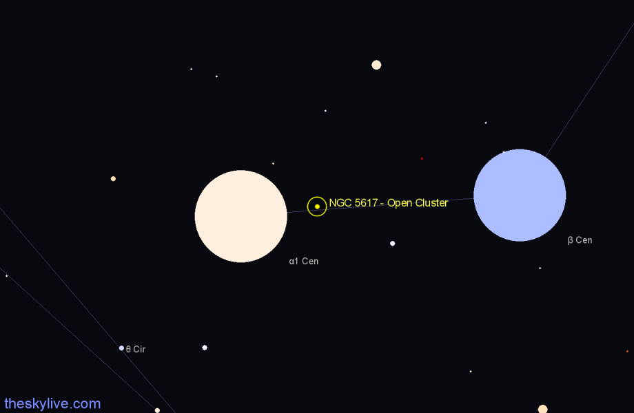 Finder chart NGC 5617 - Open Cluster in Centaurus star