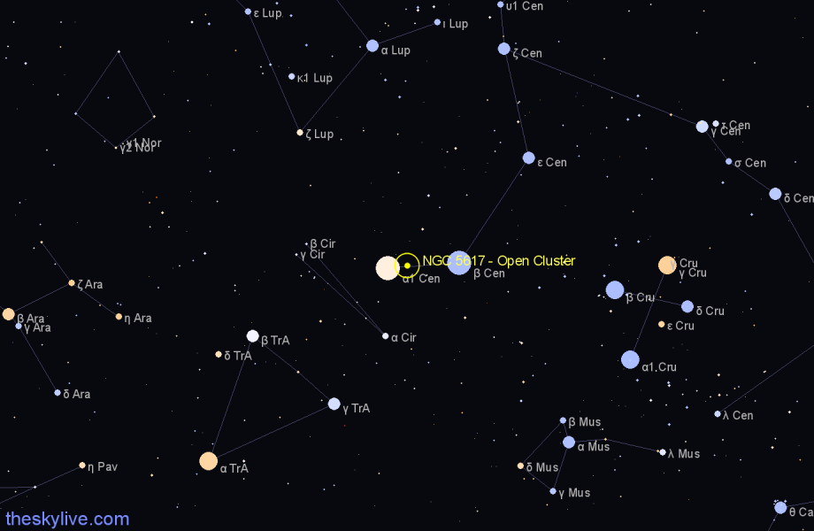 Finder chart NGC 5617 - Open Cluster in Centaurus star