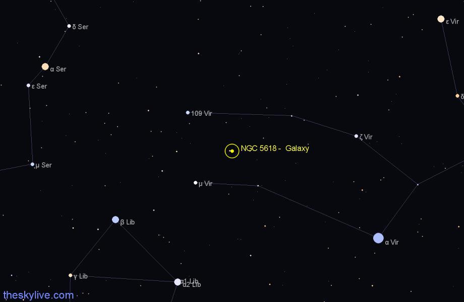 Finder chart NGC 5618 -  Galaxy in Virgo star