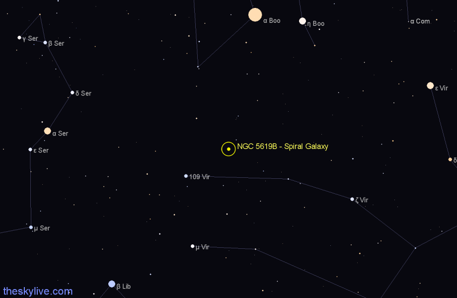 Finder chart NGC 5619B - Spiral Galaxy in Virgo star